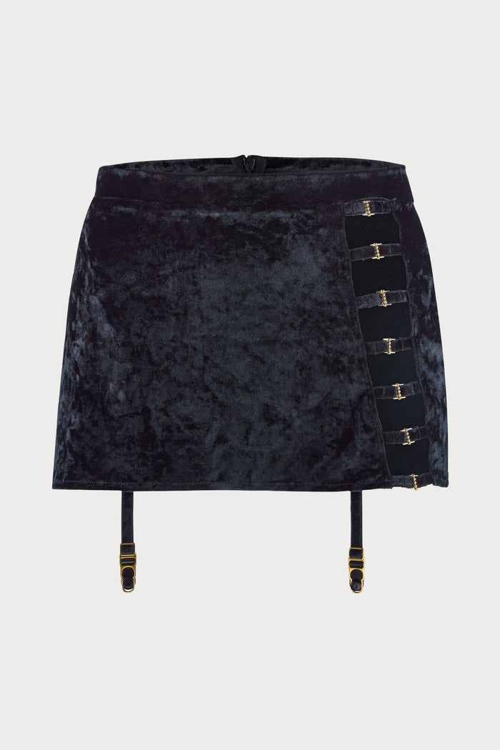 The Night Before Velvet Mini Suspender Skirt, Size M (UK 12)
