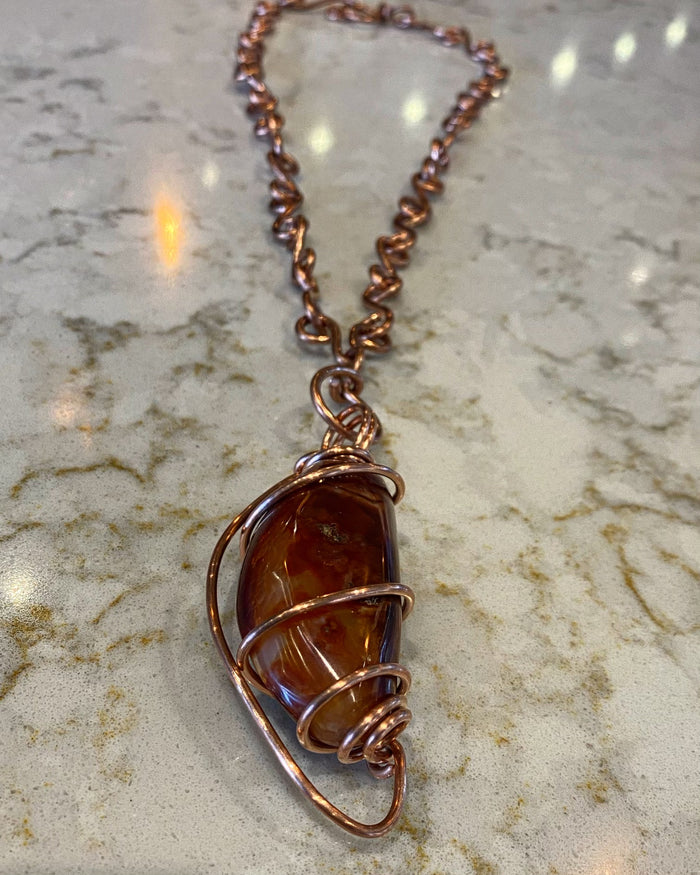 THICK COPPER+CARNELIAN S-LINK NECKLACE