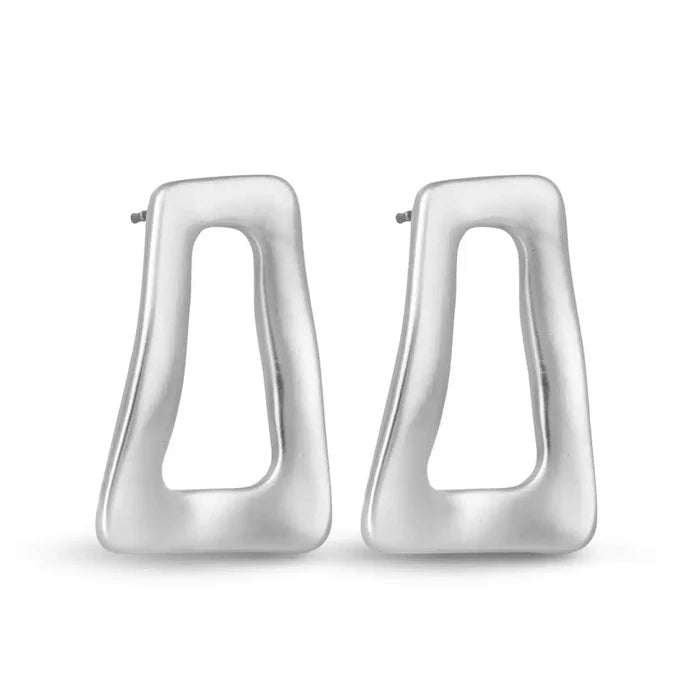 Tina Matte Wavy Open Trapezoid Stud Silver Amanda Blu Earring
