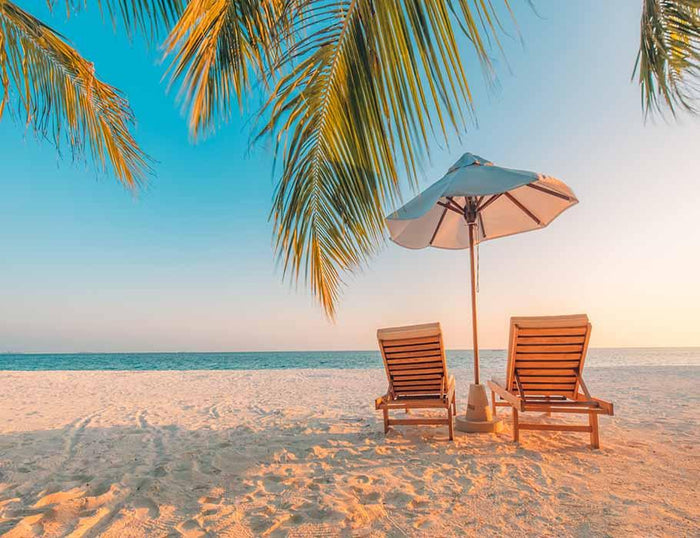 Umbrella Deck Chair In Sunset Sandy Beach Photography Backdrop J-0210 Shopbackdrop