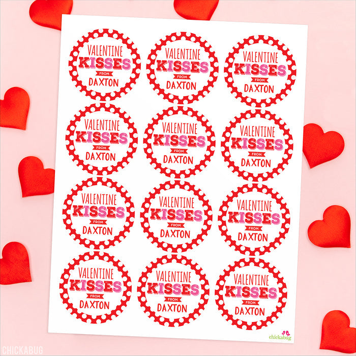 "Valentine Kisses" Valentine's Day Stickers