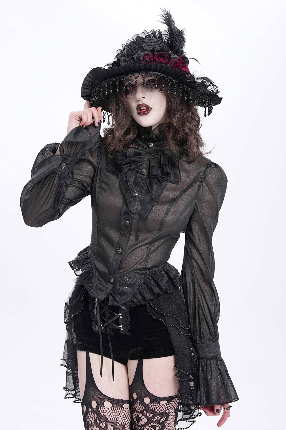 Catacomb Ruffled Mesh Button Shirt