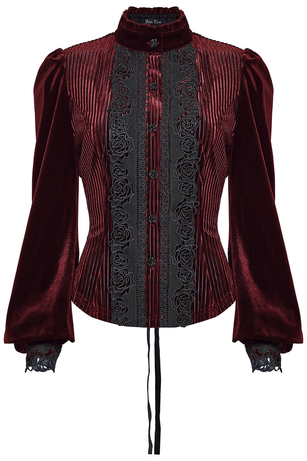 Crimson Bloom Embroidered Button-Up Top [Red]