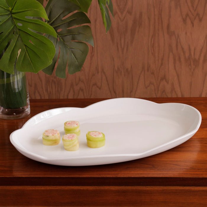 Beatriz Ball Vida Amelia Large Platter White — With small desserts on a wooden surface