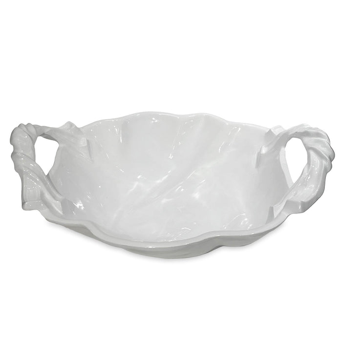 Beatriz Ball Vida Sasha Round Large Bowl with Handles White — Large white bowl with sculptural handles isolated on white
