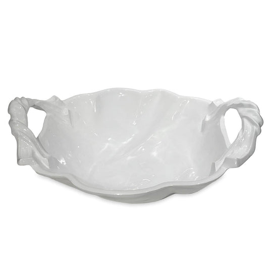 Beatriz Ball Vida Sasha Round Large Bowl with Handles White — Large white bowl with sculptural handles isolated on white