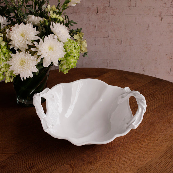 Beatriz Ball Vida Sasha Round Large Bowl with Handles White — Closer view of the empty handled bowl