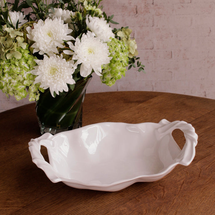 Beatriz Ball Vida Sasha Medium Bowl with Handles White — Empty bowl on a wooden surface