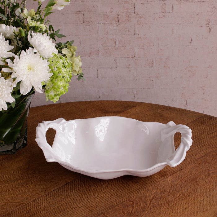 Beatriz Ball Vida Sasha Medium Bowl with Handles White — Closer view of the empty handled bowl
