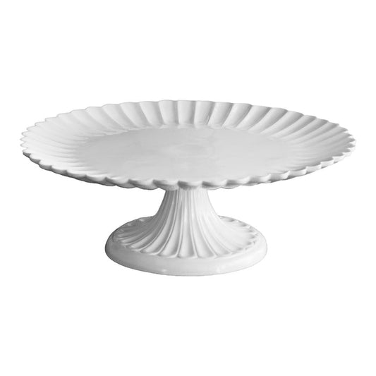 Beatriz Ball Vida Vienna Pedestal Cake Plate White — White fluted cake stand isolated on white