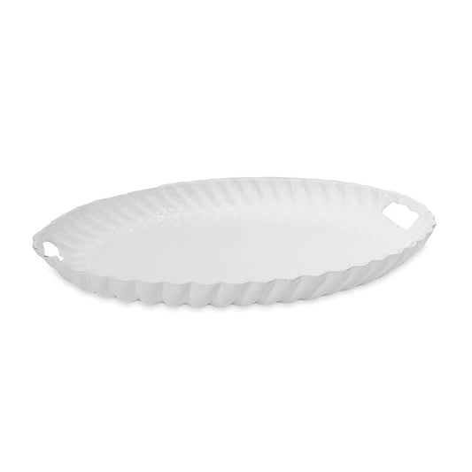 Beatriz Ball Vida Vienna Oval Tray with Handles White — White oval tray with molded end handles isolated on white