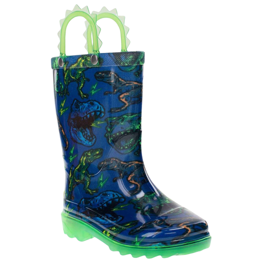 Western Chief Little Kids' T-Rex Light-Up Rain Boots – Blue