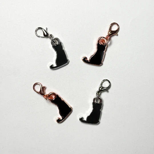 Witch's Familiar Black Kitty Clip In Charm / Progress Keeper / Stitch Marker - Silver or Rose Gold