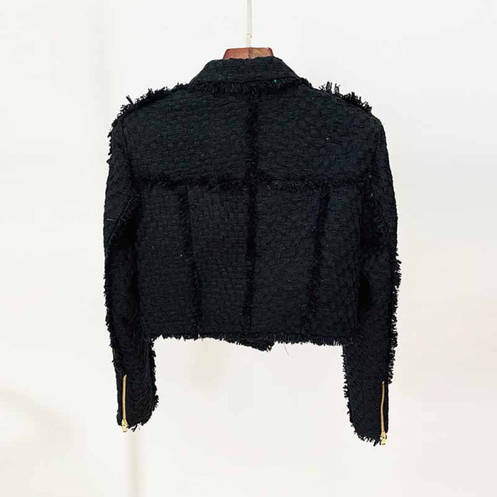 Women Black Tweed V-Neck Blazer + Mid- Waist Skirt Suit / Birthday Party Set