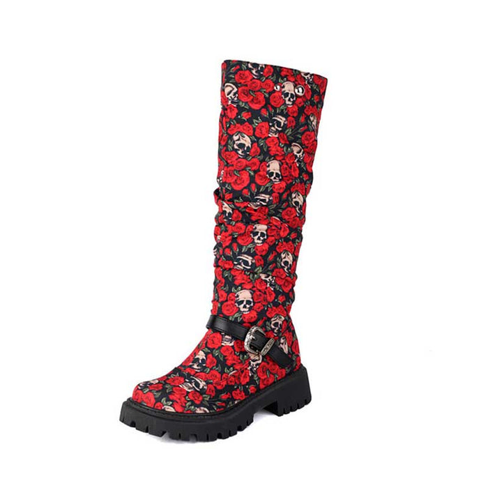 Women’s Knee High Low Heels Boots Pull-On Riding Boots