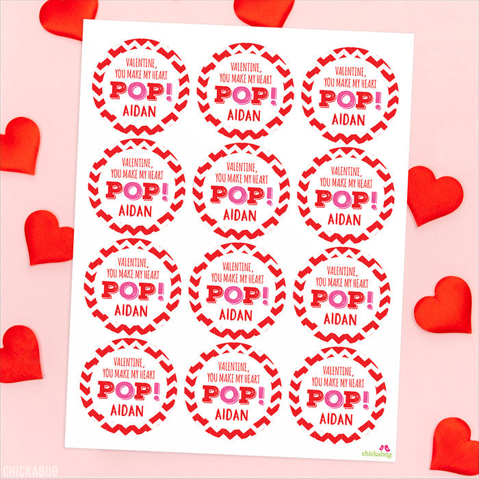 "You Make My Heart Pop"  Valentine's Day Stickers