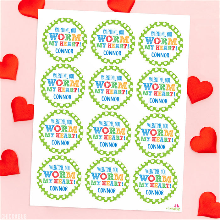 "You Worm My Heart" Valentine's Day Stickers