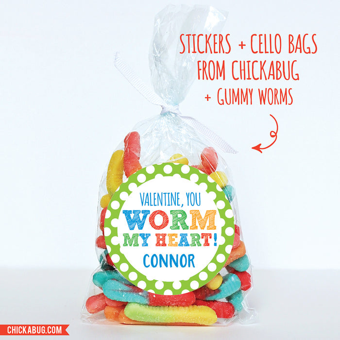 "You Worm My Heart" Valentine's Day Stickers